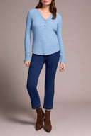 Tribal Ladies Denim Henley Top w/Buttons