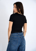 RD Style Ladies Black Roxi Rib SS Round Neck Tshirt