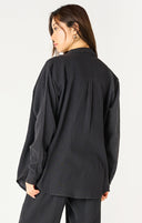 Dex Ladies Black LS Textured Button Up Blouse