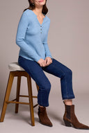 Tribal Ladies Denim Henley Top w/Buttons
