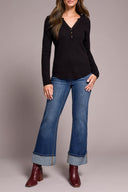 Tribal Ladies Black Henley Top w/Buttons