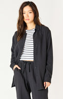 Dex Ladies Black LS Textured Button Up Blouse