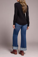 Tribal Ladies Black Henley Top w/Buttons