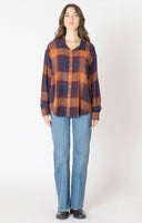 Dex Ladies Plum Plaid Textured Plaid Shirt
