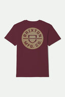 Brixton Men's Crest II Burgundy/Tobacco/Sand Tshirt